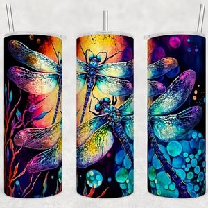 Neon Dragon Flies 20 Oz Straight Tumbler with Straw Included